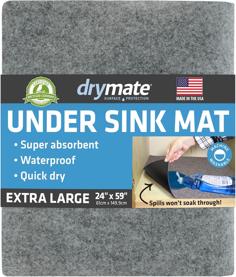 Dry Mate Premium XL Under Sink Mat, Waterproof Cabinet Protection Mats for Kitchen & Bathroom, Absorbent Shelf Liners, Slip-Resistant, Non-Adhesive, Machine Washable (USA Made)(24”x59”)(Light Grey) - Image 1